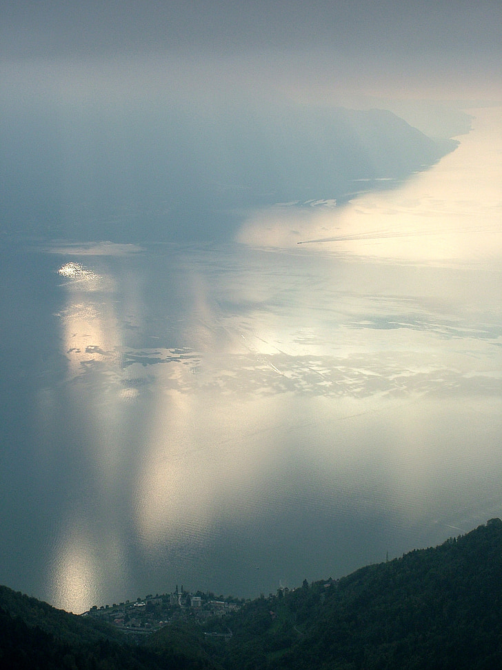 søen, spejling, efterår, Genevesøen, Rochers de naye