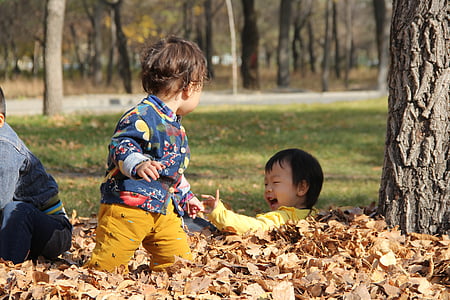 Lycklig, barn, hösten