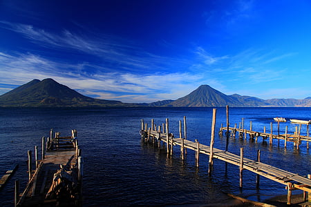 危地马拉, 美丽, 湖泊, 山, 天空, 户外, 蓝色