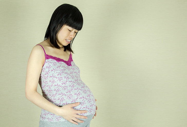 žena, tehotná, Ázijské, čínština, tehotná žena, brucho, mladý