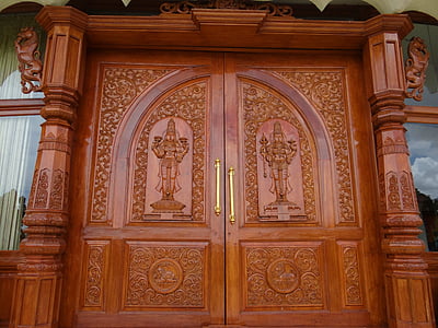 Koristeellinen ovi, puinen, veistetty, elämisen, kansainvälinen keskus, Jooga, hengellisyys