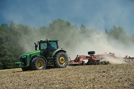 tractor, campo, agricultura, polvo, trabajo