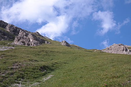 Summit cross, kereszt, Top medencék, hegyi, Allgäu-Alpok, rét, táj