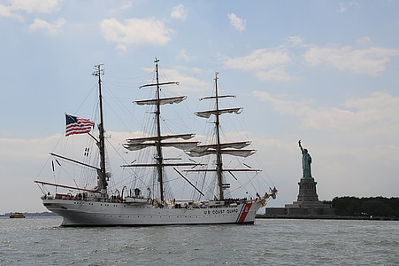 кораб, Кътър, три хубави големи, Барк, пълен платно, Статуята на свободата, Ню Йорк Сити