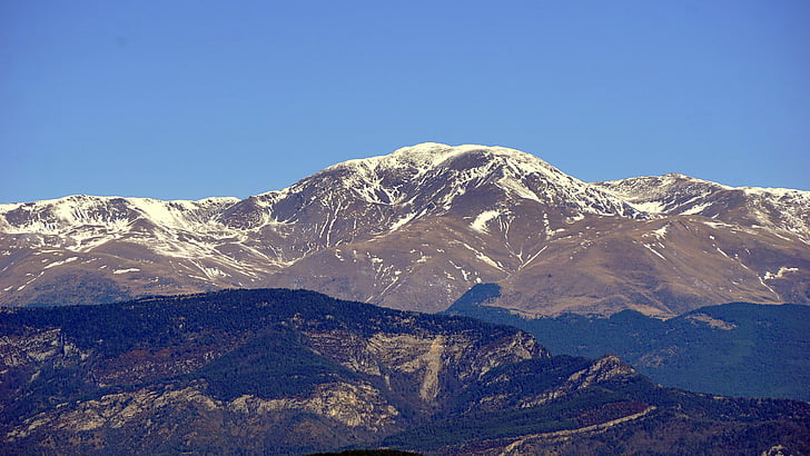 snowy mountain, the puigmal, peak, cordillera, mountains, sky, landscape