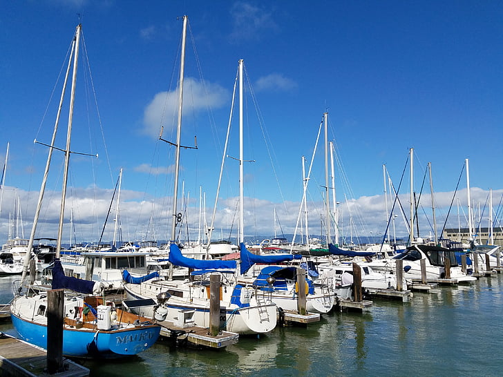 San francisco bay, łodzie, Marina, żaglówkę, Harbor, molo, żagiel