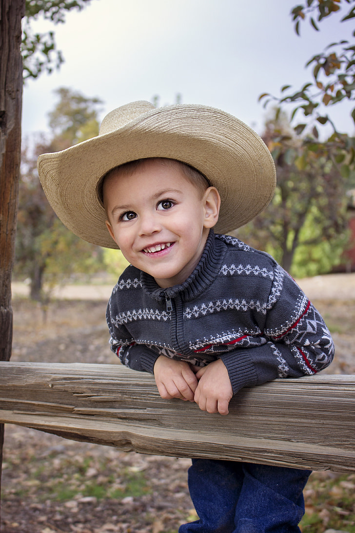 Dreng, Cowboy, hat, barn, sjov, folk, Nuttet