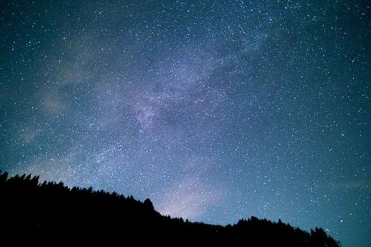 silhuett, trær, himmelen, natt, stjerne - plass, Ingen mennesker, astronomi