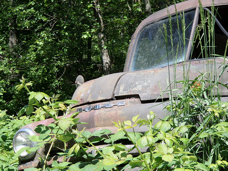 Automático, camión, oxidado, metal, antiguo, coche, dañado