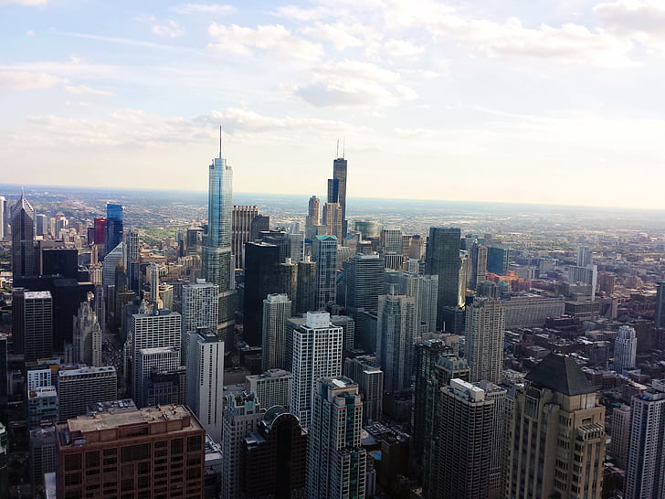 chicago, aerial, downtown, architecture, city, building, usa