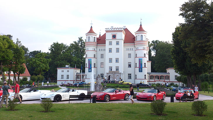 Zamek, atmosfera, samochód spotkanie, Corvette tour, romantyczny, budynek, skład