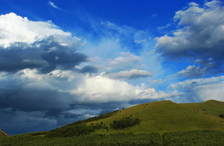 travel, blue sky, white cloud, prairie, rain, fengning, nature