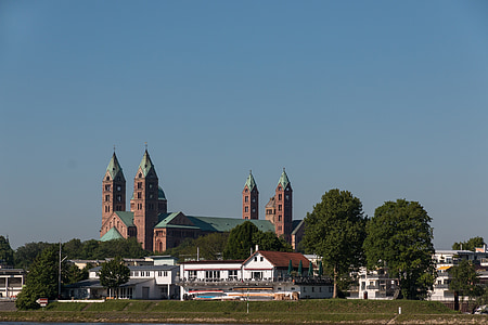 Dom, Speyer, Rhin, Église, maisons, architecture, steeple