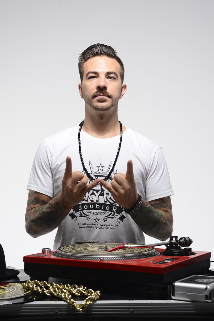 dj, turntable, scratch, hip hop, culture, young man, sleeve tattoos