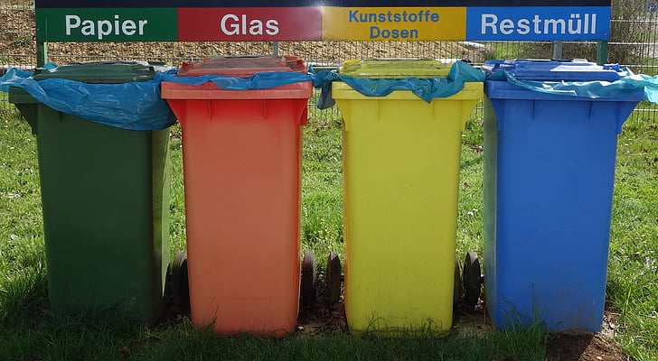 разделно събиране на отпадъците, mülltonnen, рециклиране, боклук, тон пластмаса, отпадъци, синьо