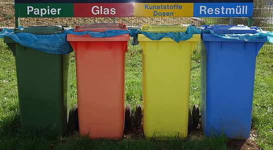 raccolta differenziata dei rifiuti, Mülltonnen, riciclaggio, immondizia, tonnellata di plastica, rifiuti, blu