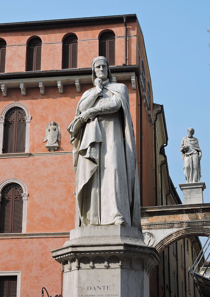 statue, Dante, digter, Verona, monument, bygning, gamle