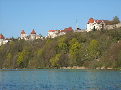 Castle, Burghauseni, Euroopa pikim castle, Bavaria, Ülem-Baieri, wöhr järv, vee