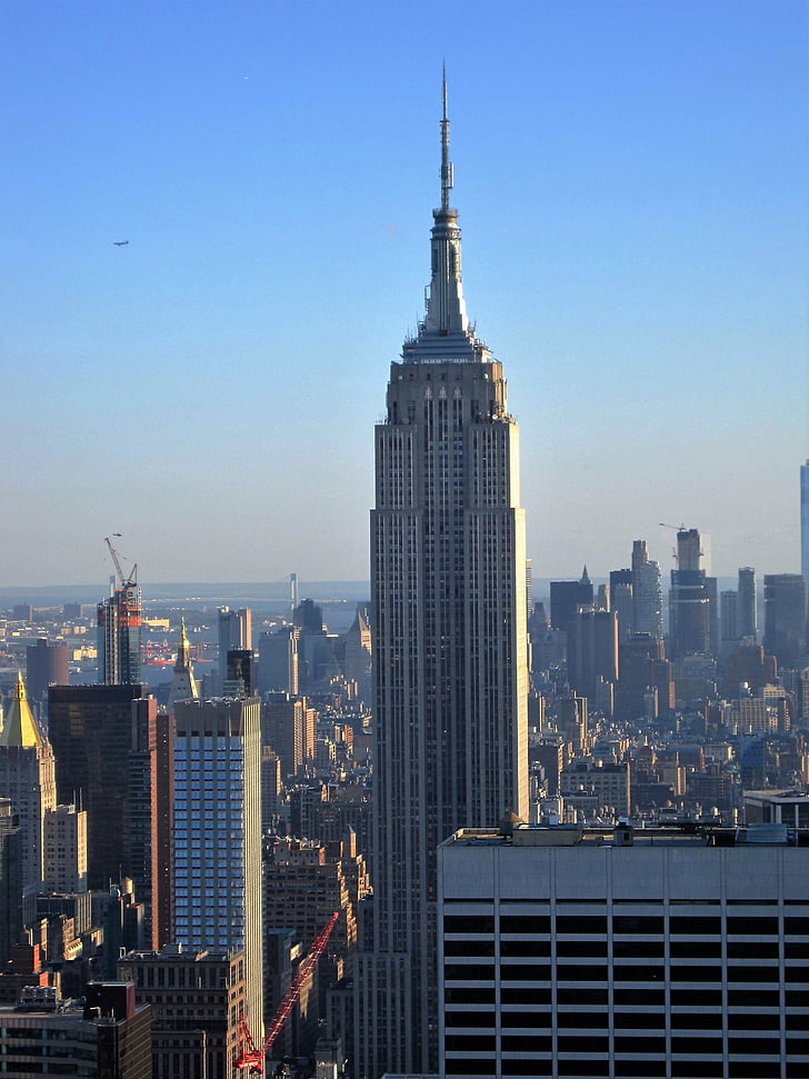 Nowy Jork, wieżowca Empire state building, Widok z rockefeller center, Big apple, widok na miasto, Drapacz chmur, Manhattan
