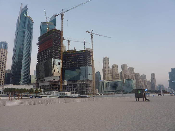 Dubai, pludmale, Emirāti, arhitektūra, Debesskrāpis, pilsētas skatuves, cilvēki un kultūra