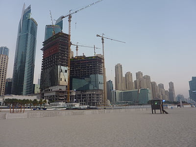 Dubai, plage, Emirates, architecture, gratte-ciel, scène urbaine, paysage urbain