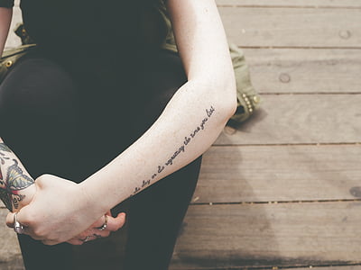 persona, brazos, tatuaje, de la escritura, texto, símbolo, Bodyart