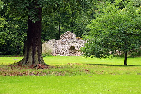 ruína, parede, gol, rasenerz, gramado eisenstein, Ludwigslust-parchim, Parque do castelo