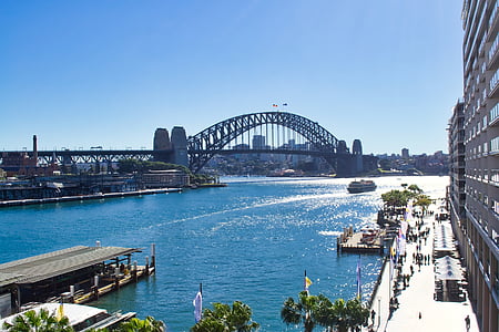 Podul, portul din Sydney harbour, feriboturi, debarcader, punct de reper, Sydney, peisajul urban