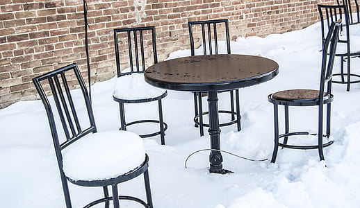 neu, taula, cadira, blanc, dia, l'hivern, Colorado