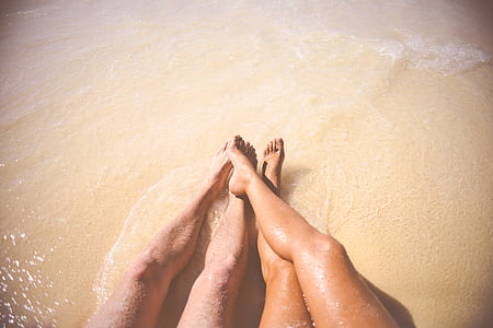 Plaża, para, stopy, nogi, aktywny wypoczynek, miłość, ludzie