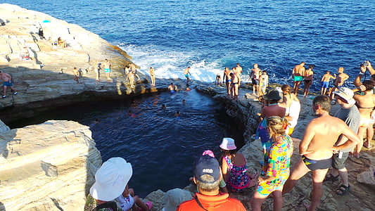 Thassos, naturlig pool, sommar, helgdagar, turister, vatten, havet