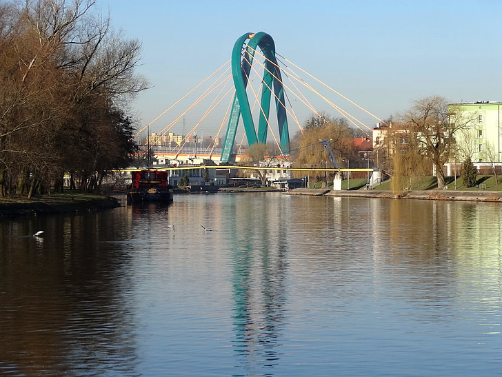 most uniwersytecki, bydgoszcz, bridge, pylon, university, river, water