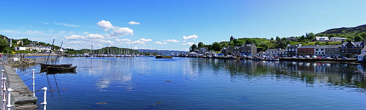 Tarbert, Skottland, Loch, historiska, båtar, segling, Marina