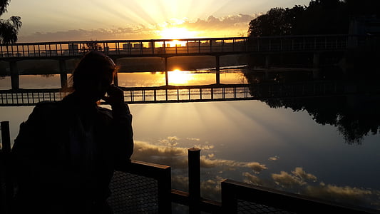 solnedgång, eftermiddag, dammen