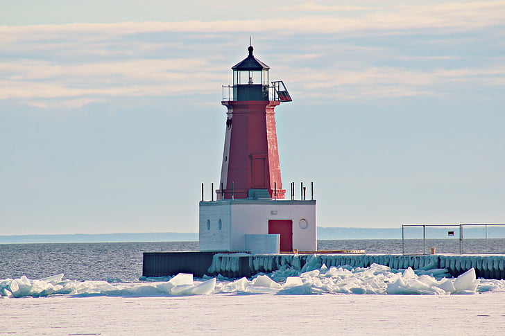 ľad, Lighthouse, jazero, more, Beacon, Príroda, pobrežie