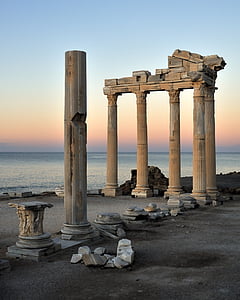 Turquia, colunas, coluna, arquitetura, antiga, coríntias, textura
