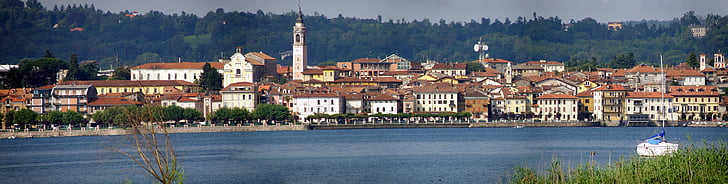 Arona, Panorama, Italien, Lago maggiore, staden, kommun, vatten