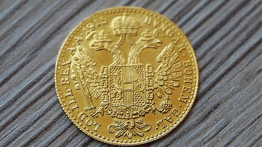 zlatá mince, zlato, golddukat, zlaté barvy, financování, text, detail