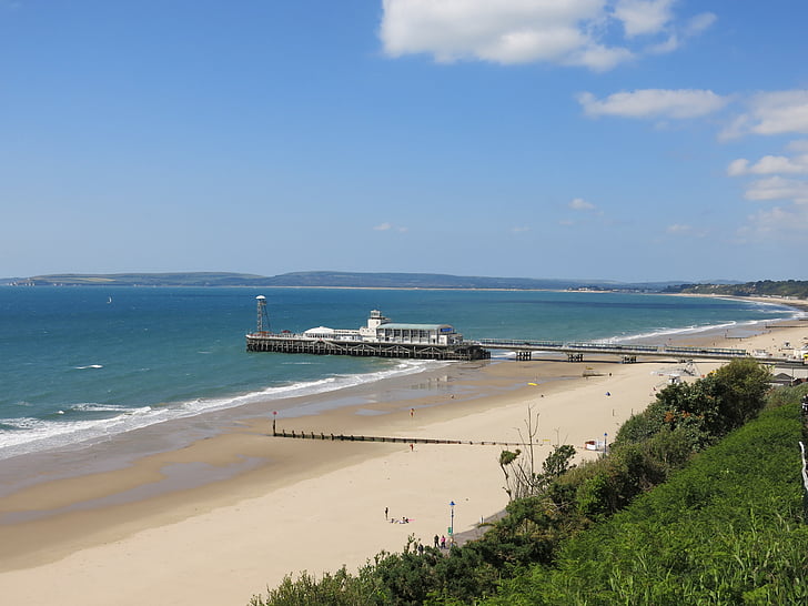 Bournemouth, Dorset, cais, praia, mar, litoral, Inglaterra
