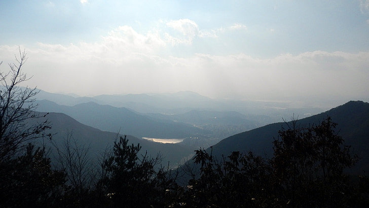 планински, езеро, природата, Есен, корейски провинцията, гора, дървен материал