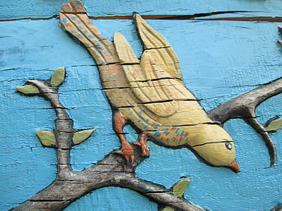 pájaro, madera, talla, Color