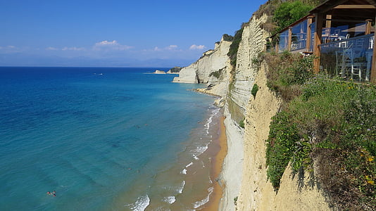 jūra, jonu, klints, Lookout, 7heaven Korfu, pludmale, par dabu