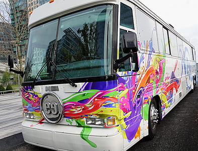 bus, colorful, white, vehicle, boston, usa, america
