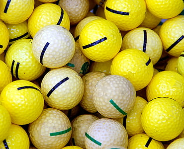 golf balls, practice, balls, yellow, golf, driving range, course