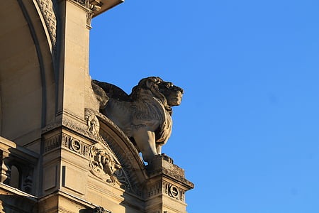 statue de, Lion, Sky, architecture, Pierre, France, histoire
