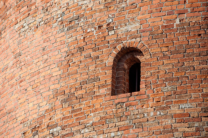 mur, fenêtre de, brique, architectural, Château, mur de briques