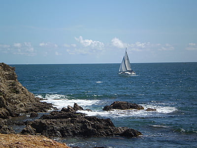 sailing boat, coast, sea, rocky coast, holiday, relaxation, summer
