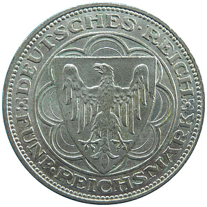 reichsmark, เบรเมอร์ฮาเฟิน, สาธารณรัฐไวมาร์, เหรียญ, เงิน, สกุลเงิน, อนุสรณ์