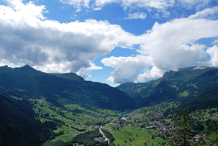 Alpene, Sommer, fjell, himmel, Alpine landsbyen, natur, landskap