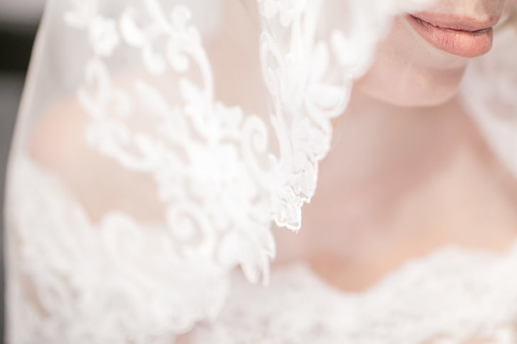 Closeup, Fotografie, Frau, weiß, Hochzeit, Kleid, Gesicht